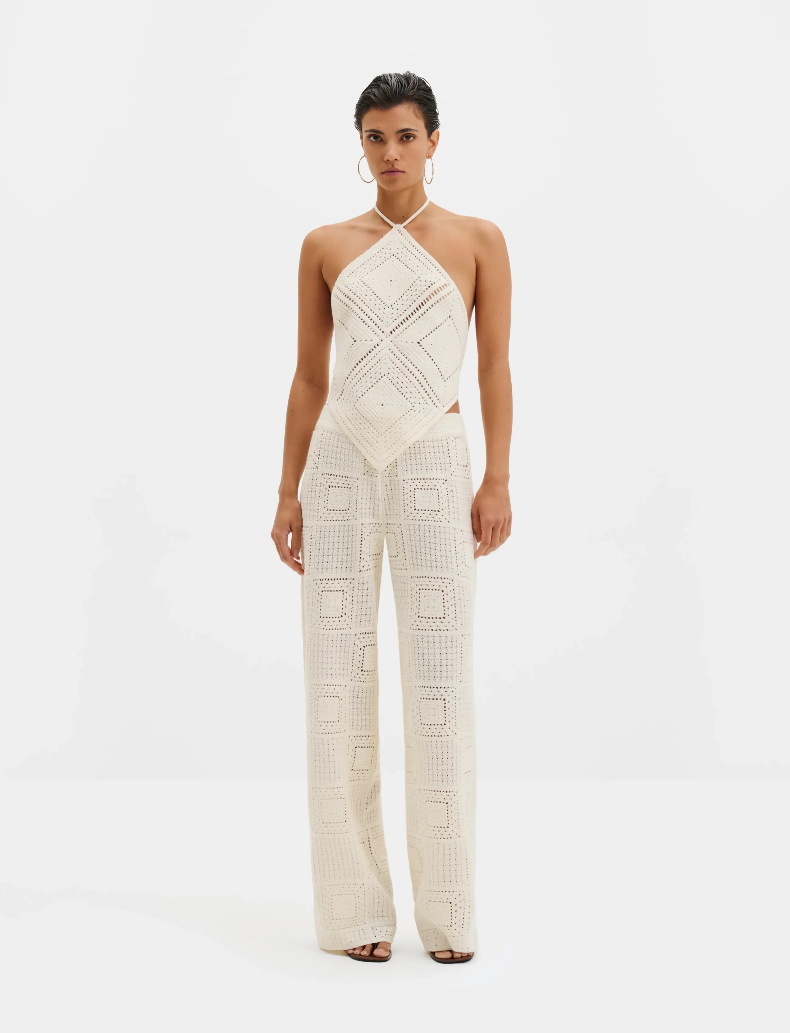 Malina Lia Halterneck Crochet Top, S, Crop Oberteile, Creme - Sleeveless Frauen