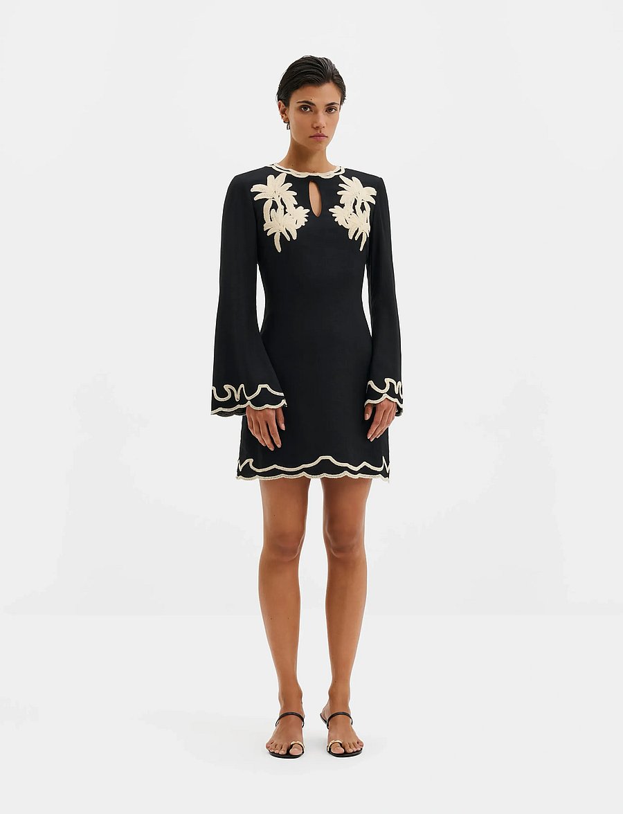 Malina - Henny Embroidered Mini Dress - korte kjoler - black - 0