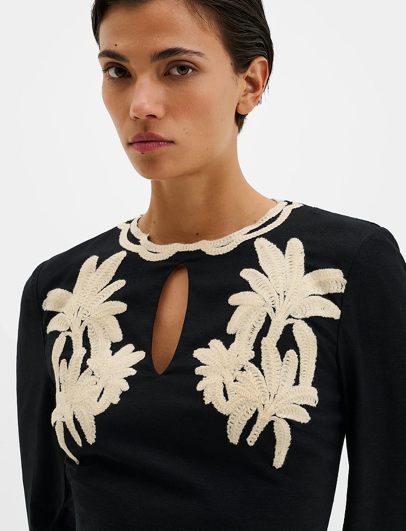 Malina - Henny Embroidered Mini Dress - short dresses - black - 4