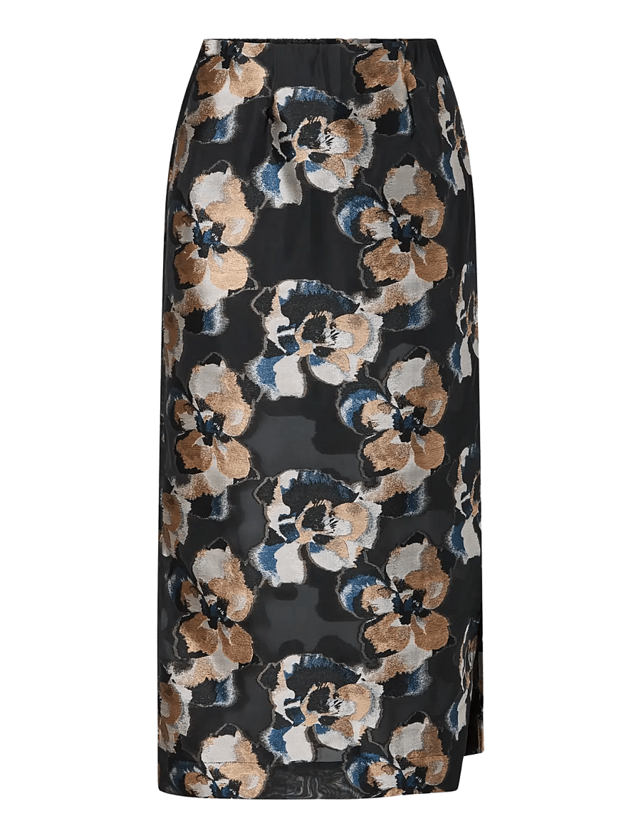 Malina - Sanna Straight Sheer Midi Skirt - midi nederdele - dark blooms - 1