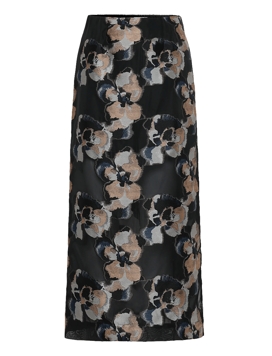 Malina - Sanna Straight Sheer Midi Skirt - midiseelikud - dark blooms - 1