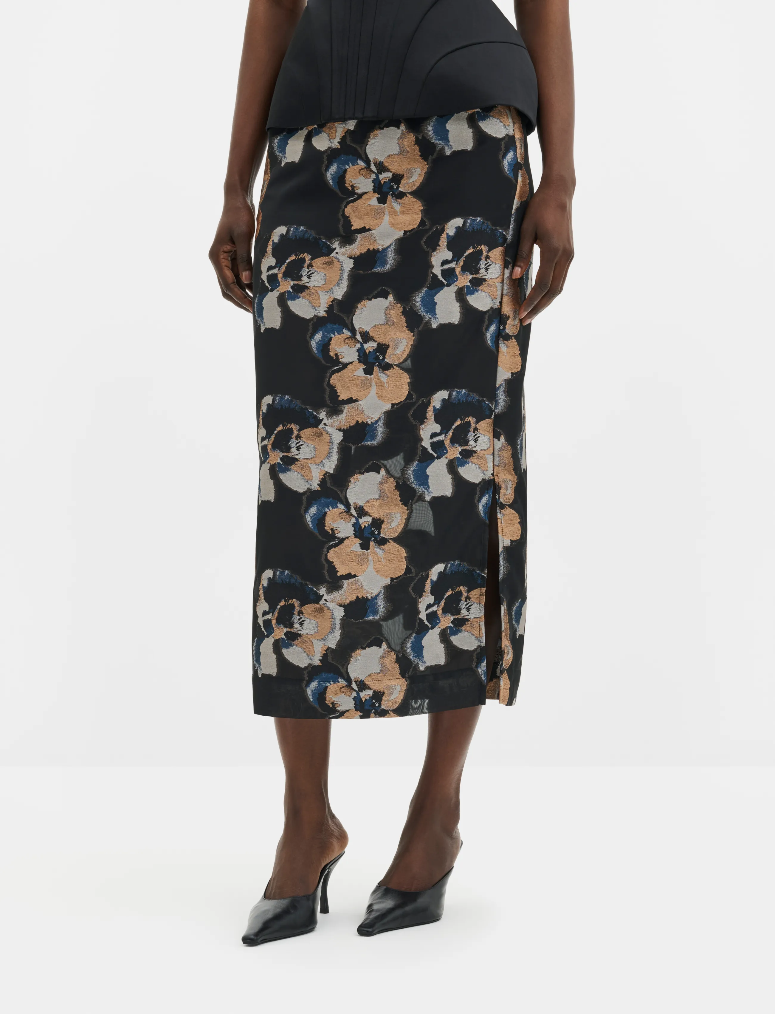 Malina Sanna Straight Sheer Midi Skirt, 42, Röcke, Schwarz - Knee-length & Frauen