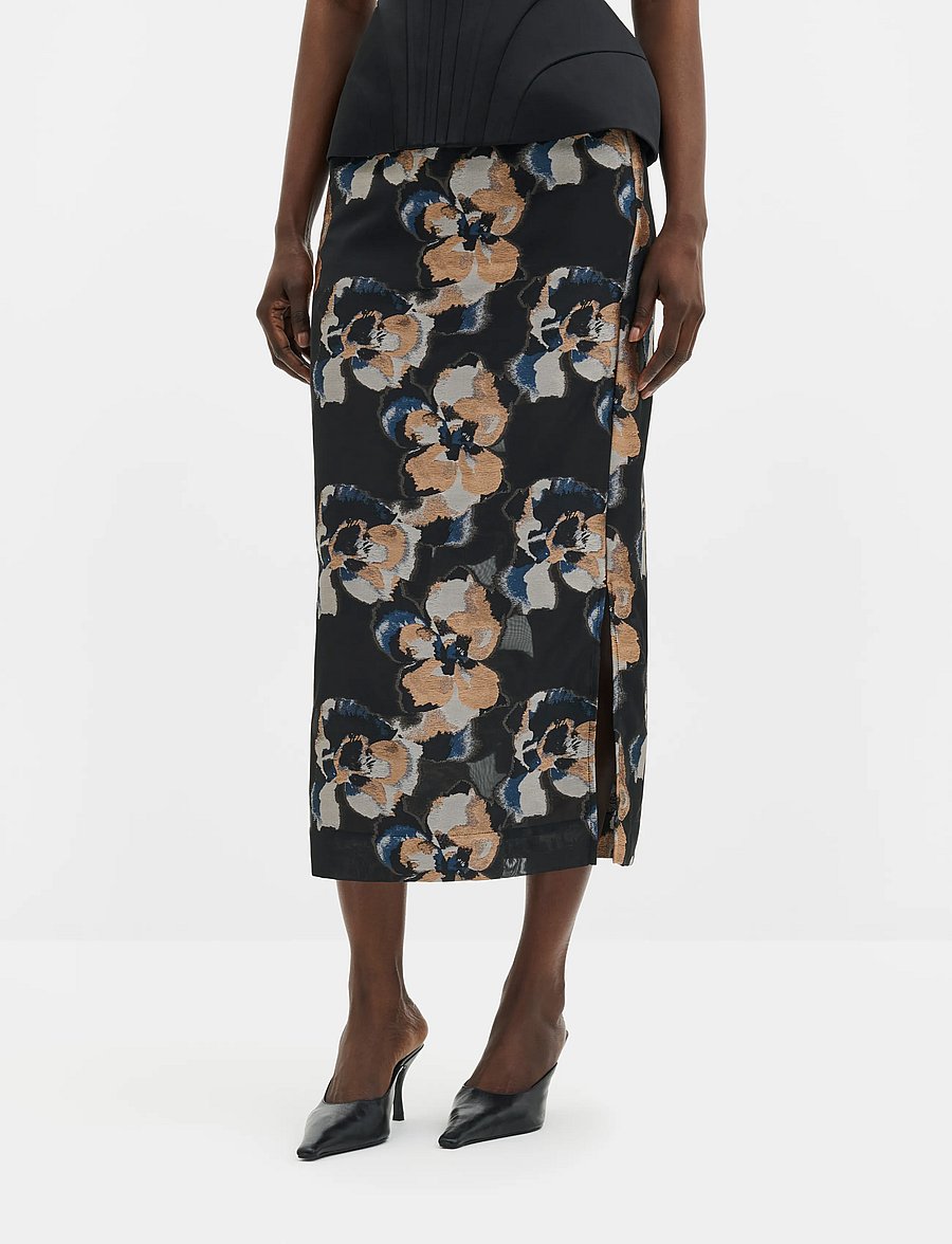 Malina - Sanna Straight Sheer Midi Skirt - midi nederdele - dark blooms - 0