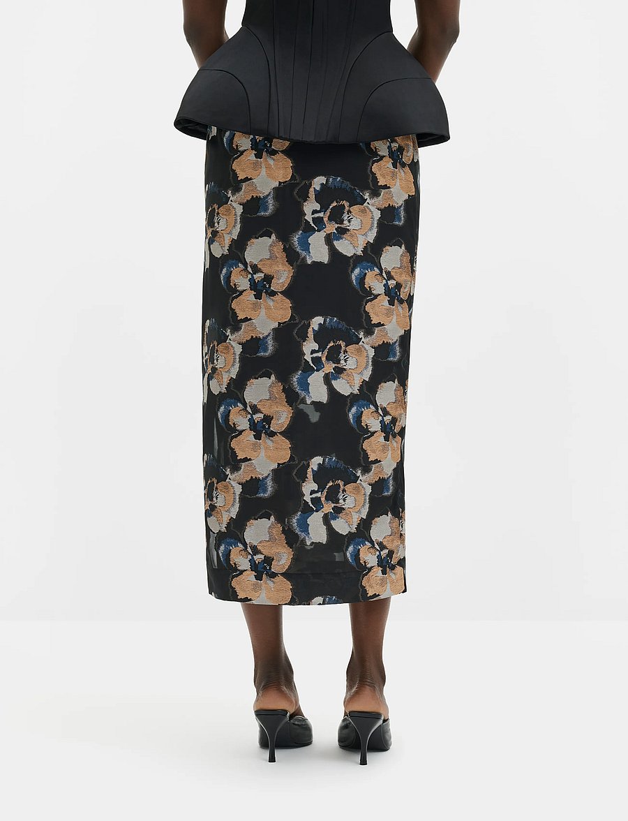 Malina - Sanna Straight Sheer Midi Skirt - midi nederdele - dark blooms - 2