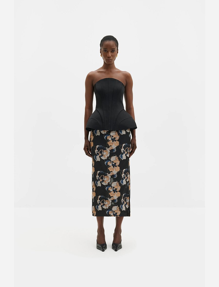 Malina - Sanna Straight Sheer Midi Skirt - midi nederdele - dark blooms - 4