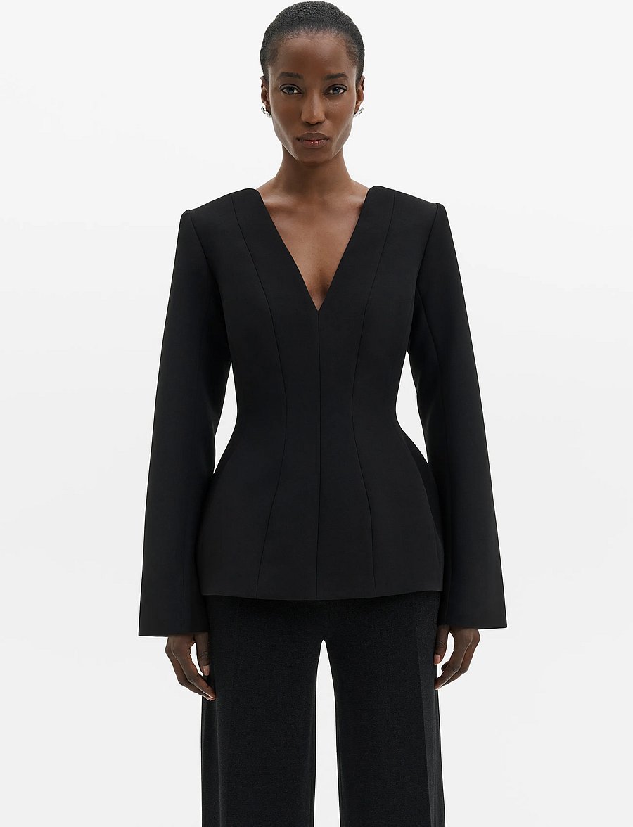 Malina - Ninni Cut-Out Shoulder Hourglass Top - långärmade toppar - black - 0