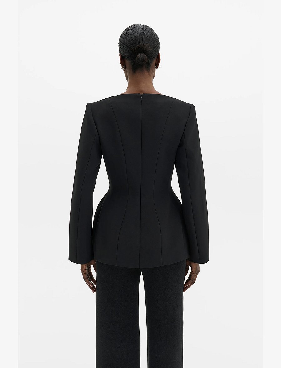 Malina - Ninni Cut-Out Shoulder Hourglass Top - långärmade toppar - black - 2