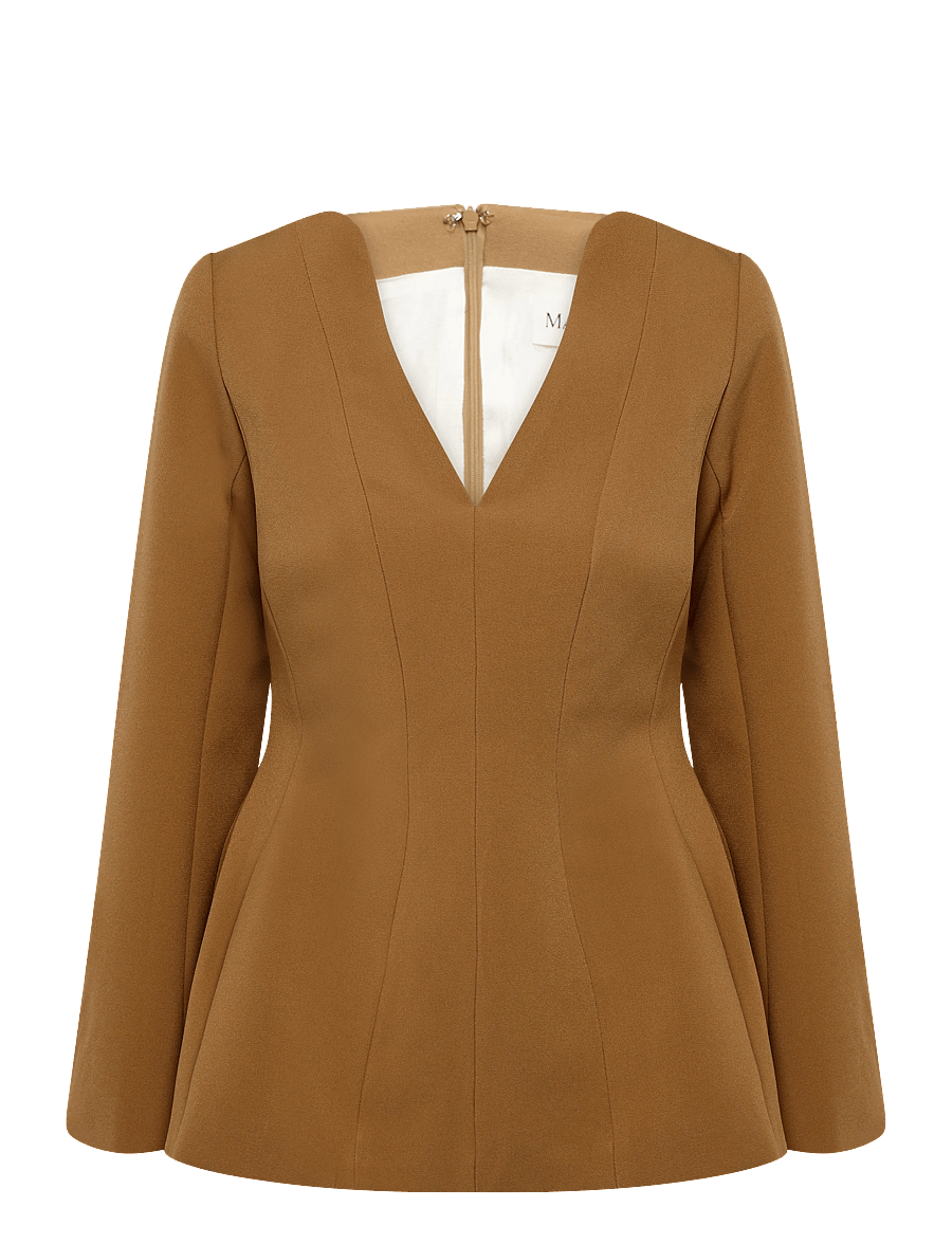 Malina - Ninni Cut-Out Shoulder Hourglass Top - langærmede bluser - camel - 1