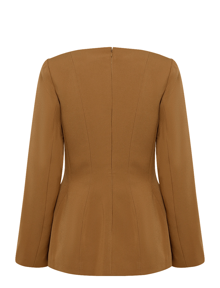 Malina - Ninni Cut-Out Shoulder Hourglass Top - langærmede bluser - camel - 2