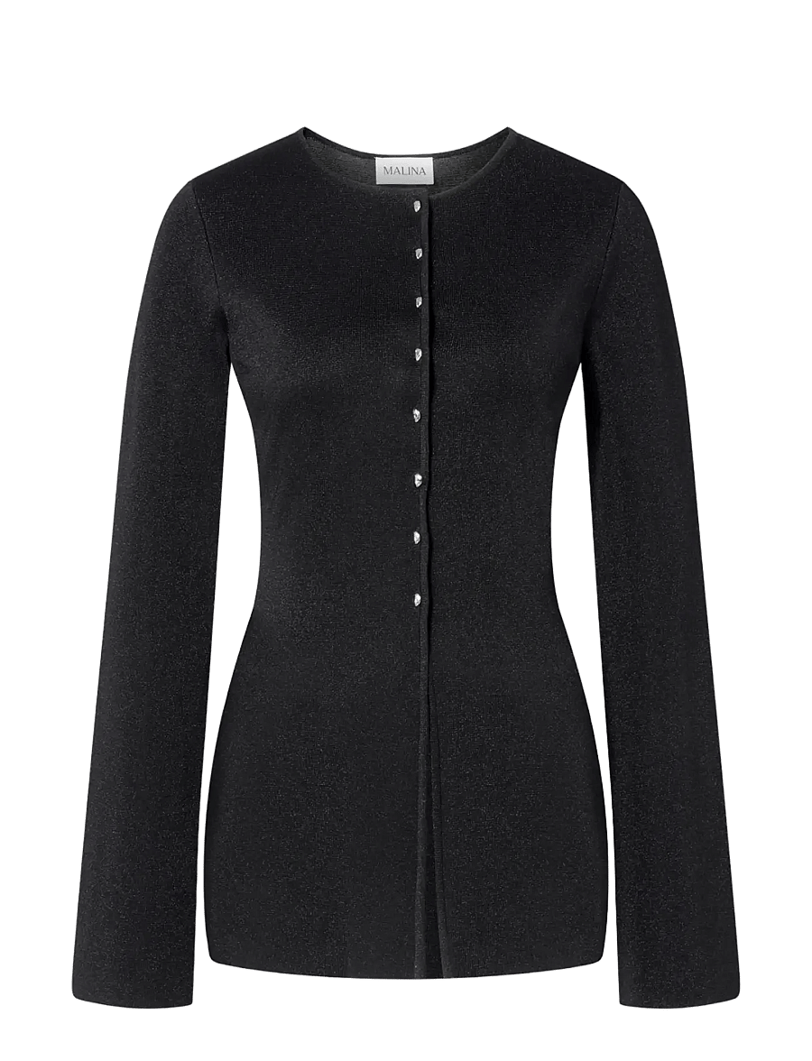 Malina - Azra Metallic Milano Knitted Cardigan - koftor - black - 1