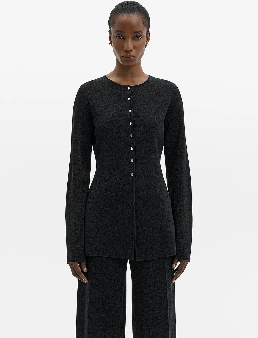 Malina - Azra Metallic Milano Knitted Cardigan - koftor - black - 0