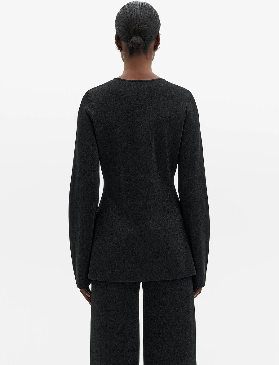 Malina - Azra Metallic Milano Knitted Cardigan - koftor - black - 2
