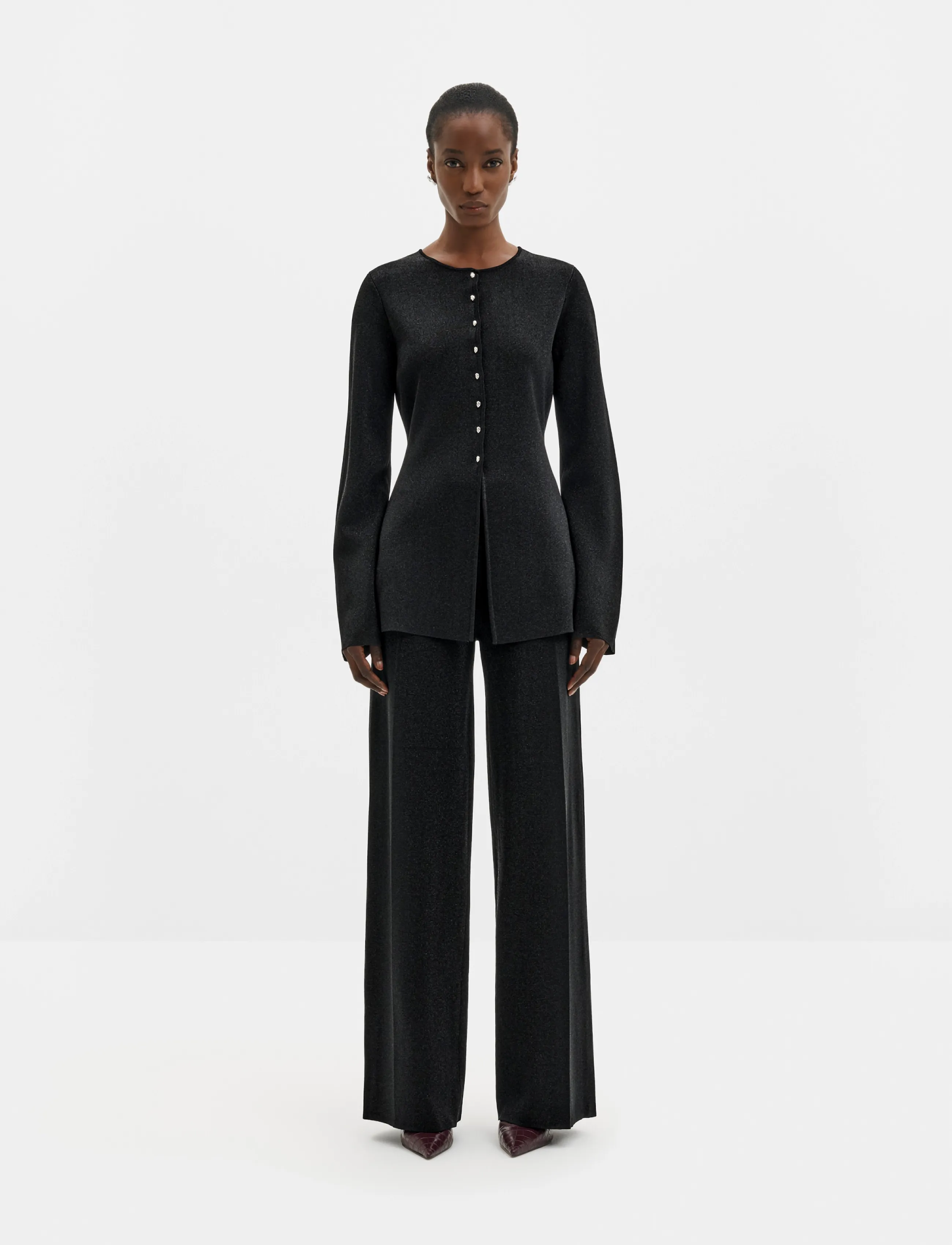 Malina - Azra Metallic Milano Knitted Cardigan - koftor - black - 3
