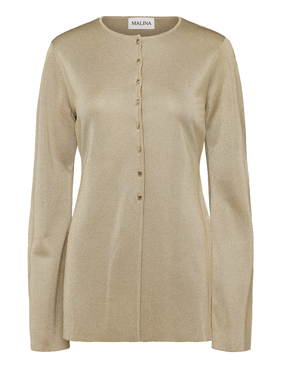 Malina - Azra Metallic Milano Knitted Cardigan - kardiganid - pale gold - 1