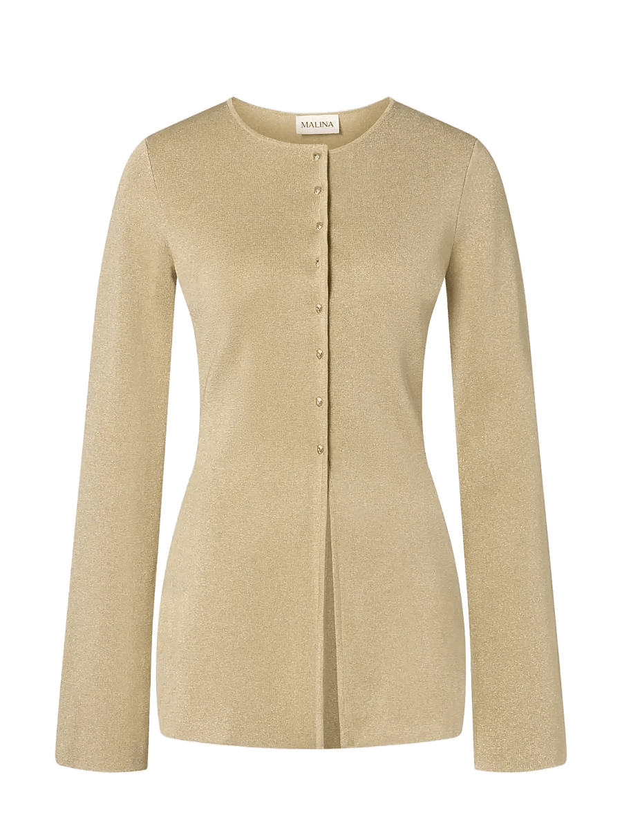Malina - Azra Metallic Milano Knitted Cardigan - kardiganid - pale gold - 1
