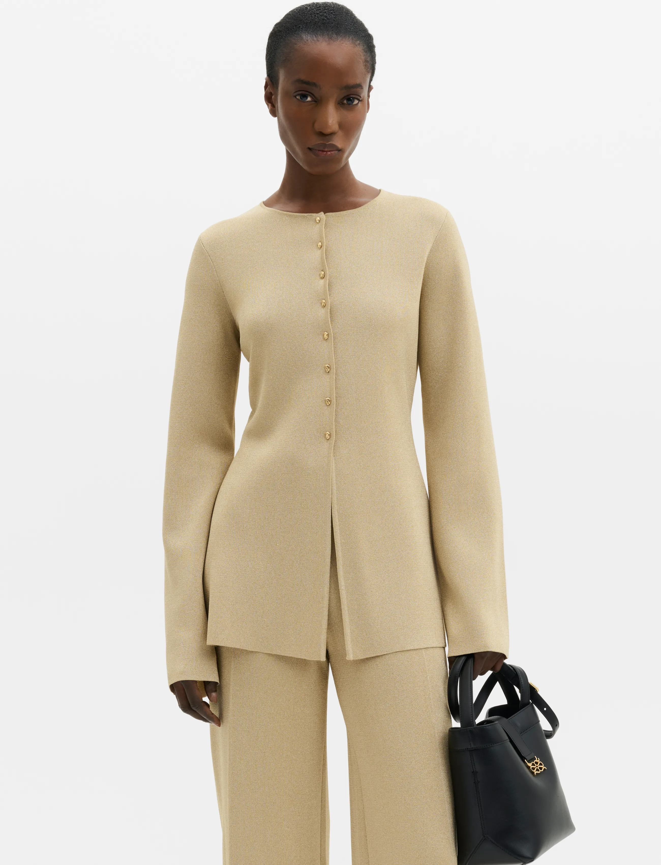 Malina Azra Metallic Milano Knitted Cardigan, L, Gold, Strik > Cardigans, Dame
