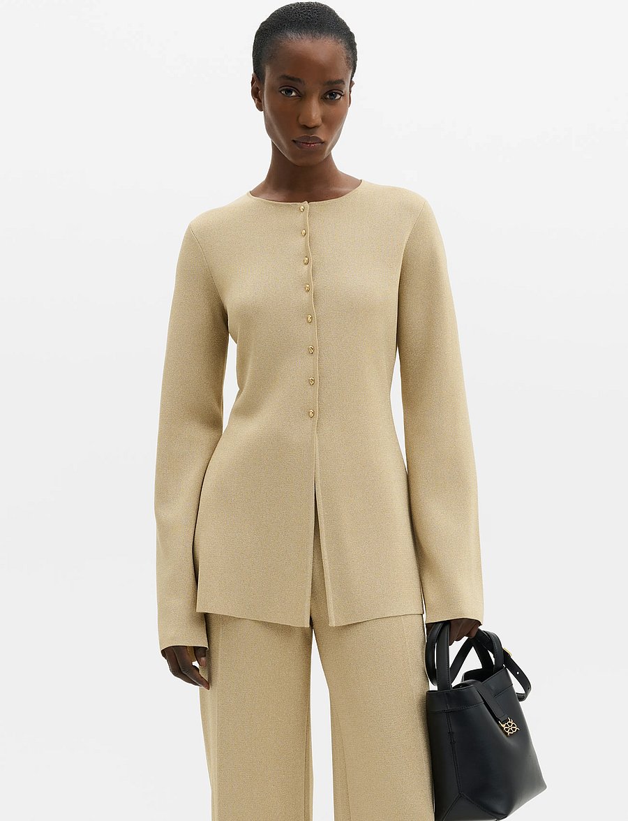 Malina - Azra Metallic Milano Knitted Cardigan - kardiganid - pale gold - 0