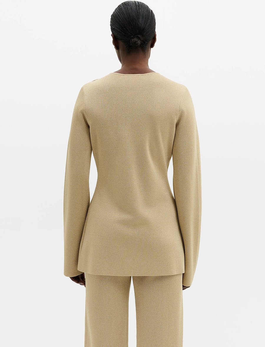 Malina - Azra Metallic Milano Knitted Cardigan - kardiganid - pale gold - 2