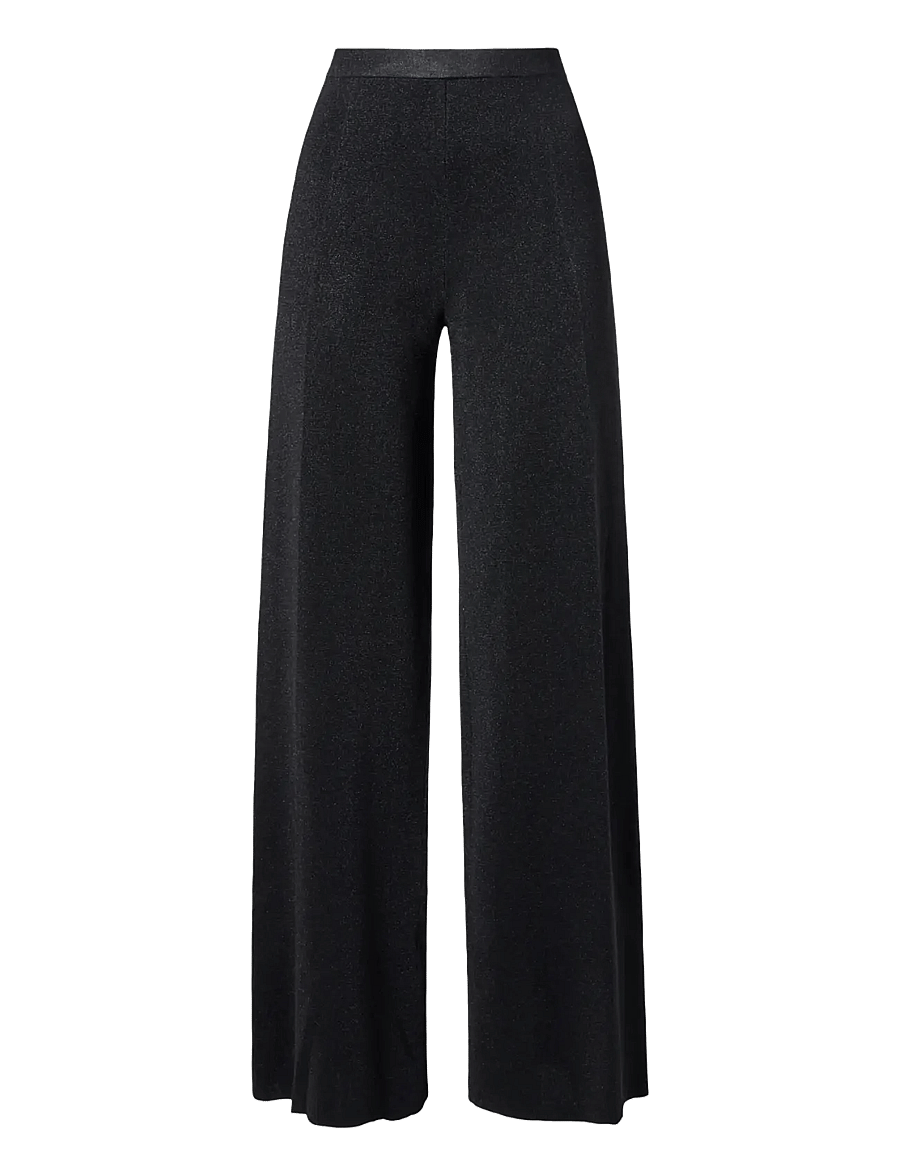 Malina - Ammie Metallic Milano Knitted Trousers - raka byxor - black - 1