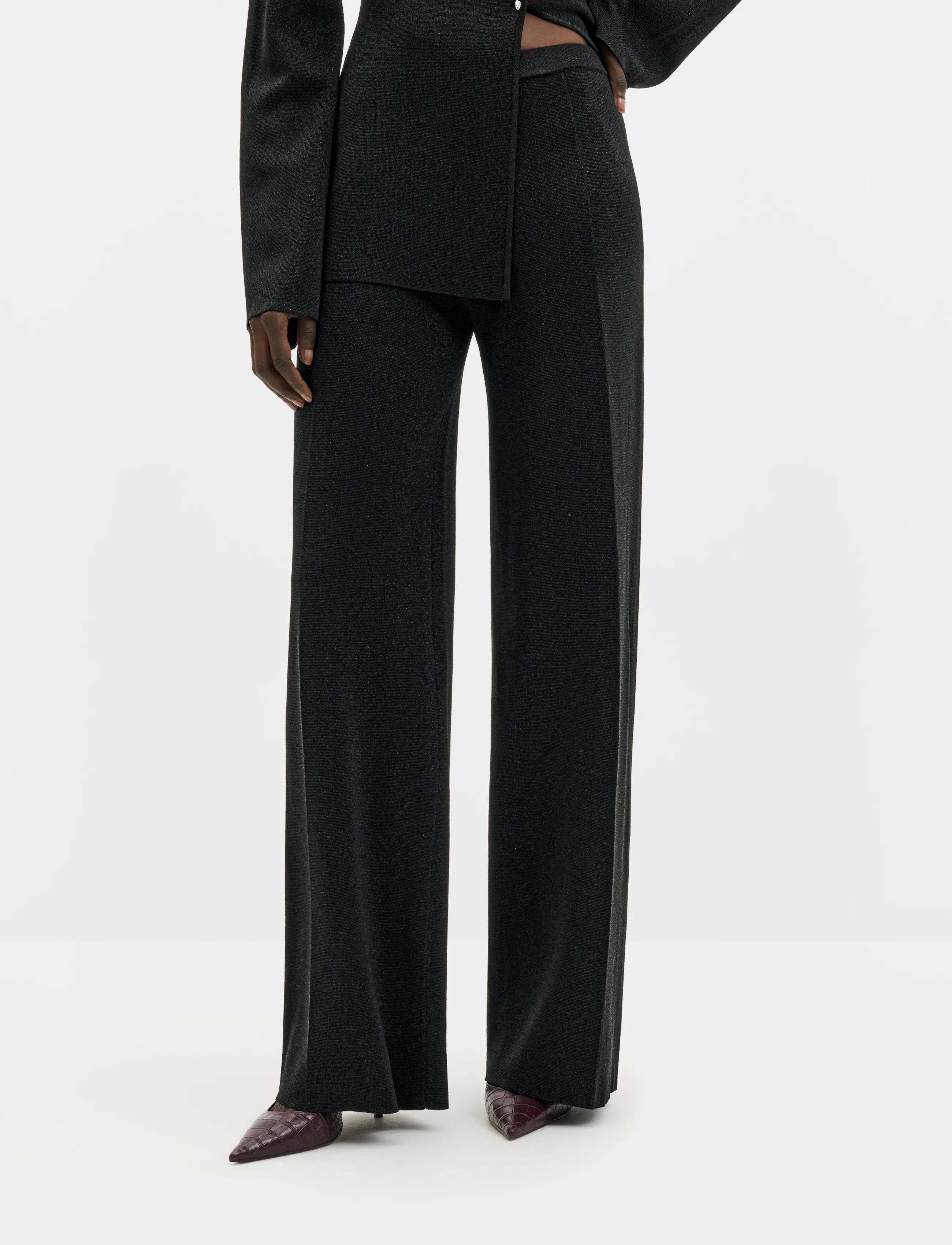 Malina Ammie Metallic Milano Knitted Trousers - Kläder - BLACK / black