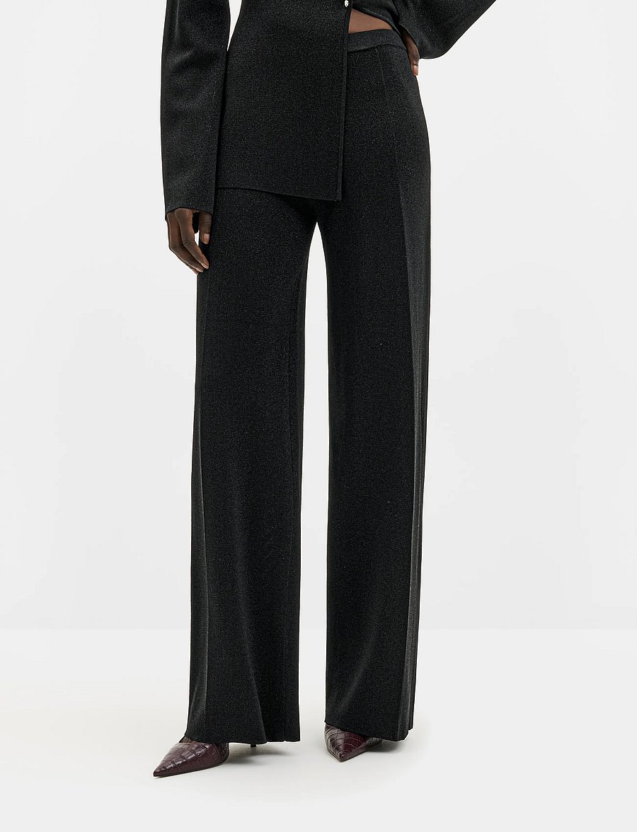 Malina - Ammie Metallic Milano Knitted Trousers - raka byxor - black - 0