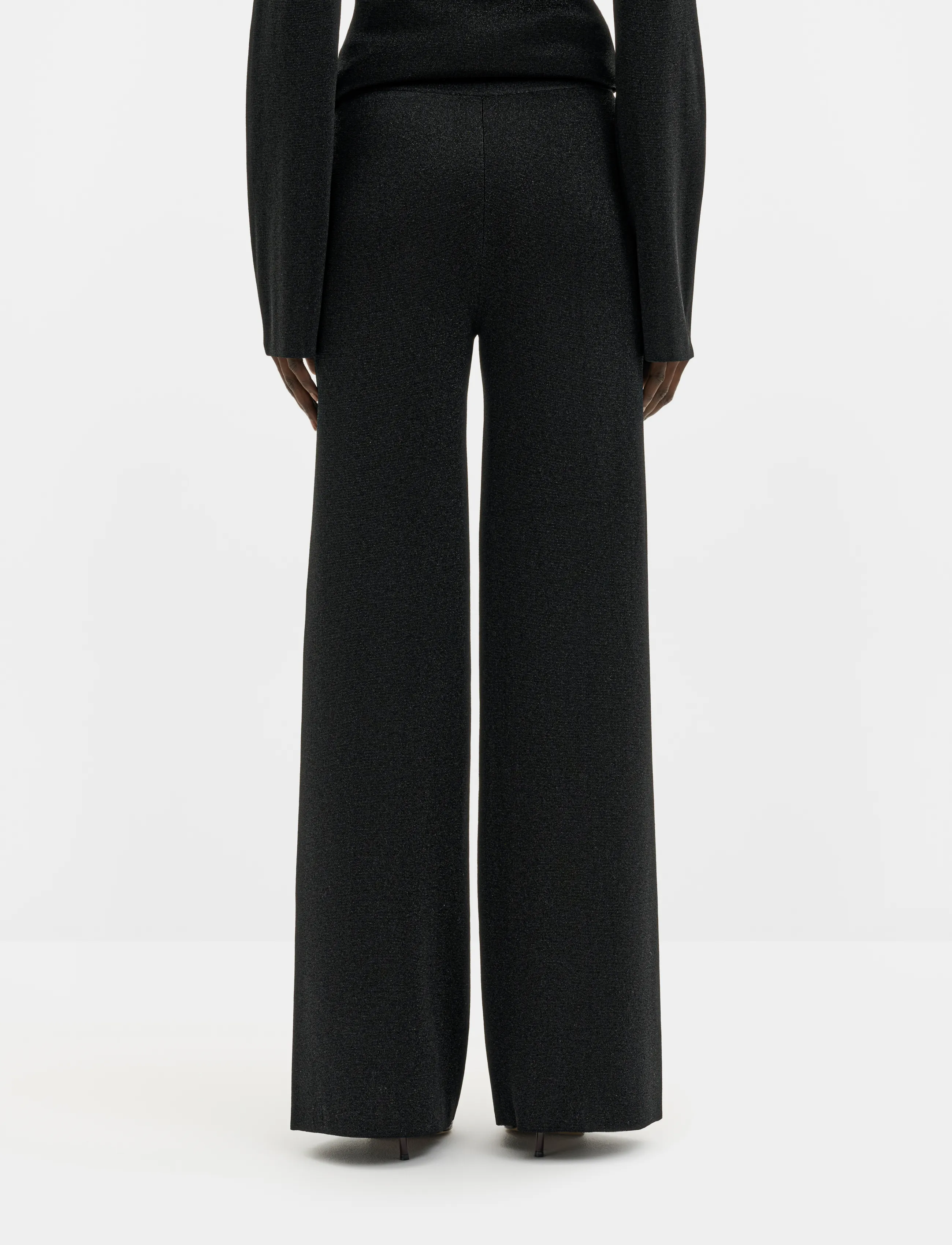 Malina - Ammie Metallic Milano Knitted Trousers - raka byxor - black - 2
