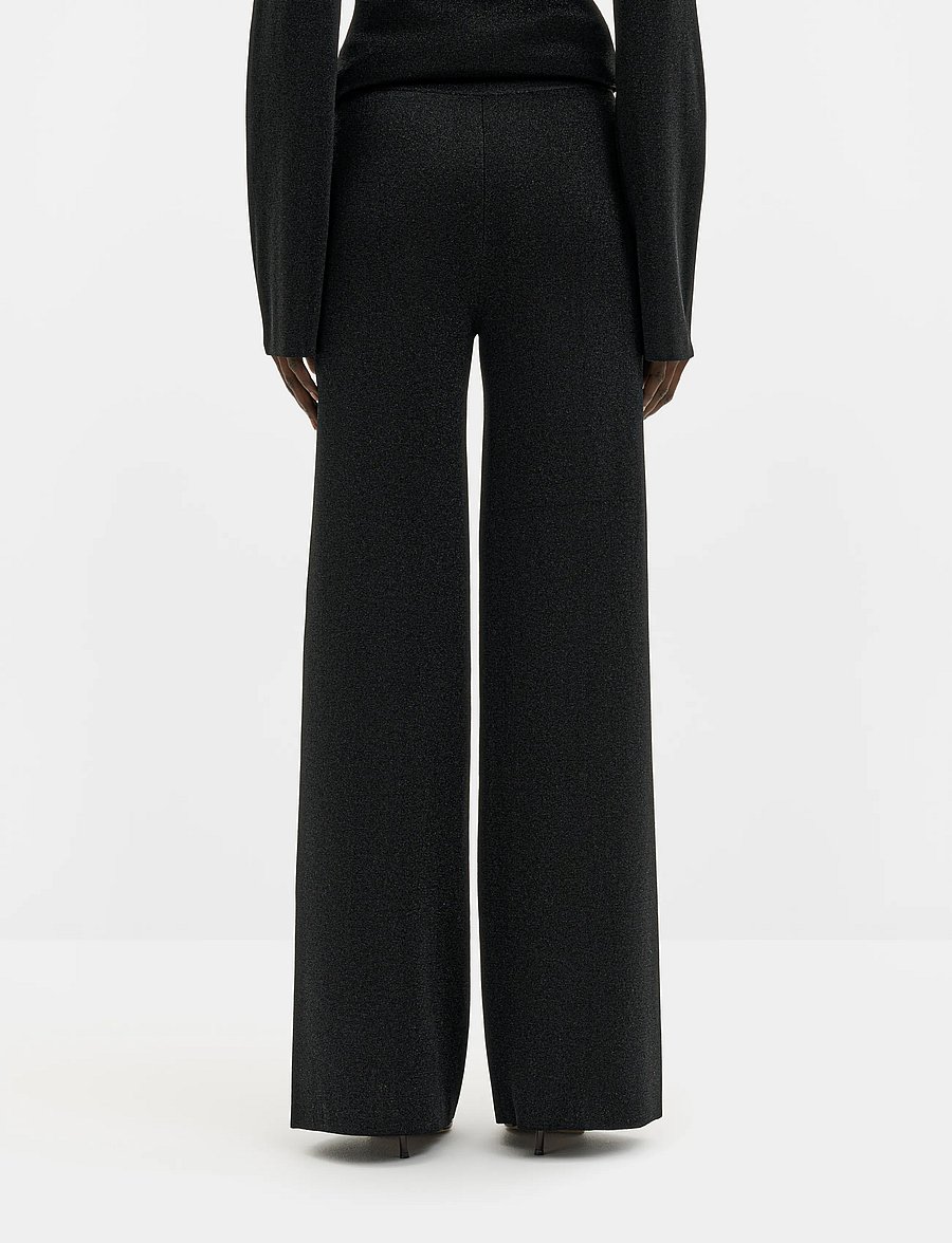 Malina - Ammie Metallic Milano Knitted Trousers - raka byxor - black - 2