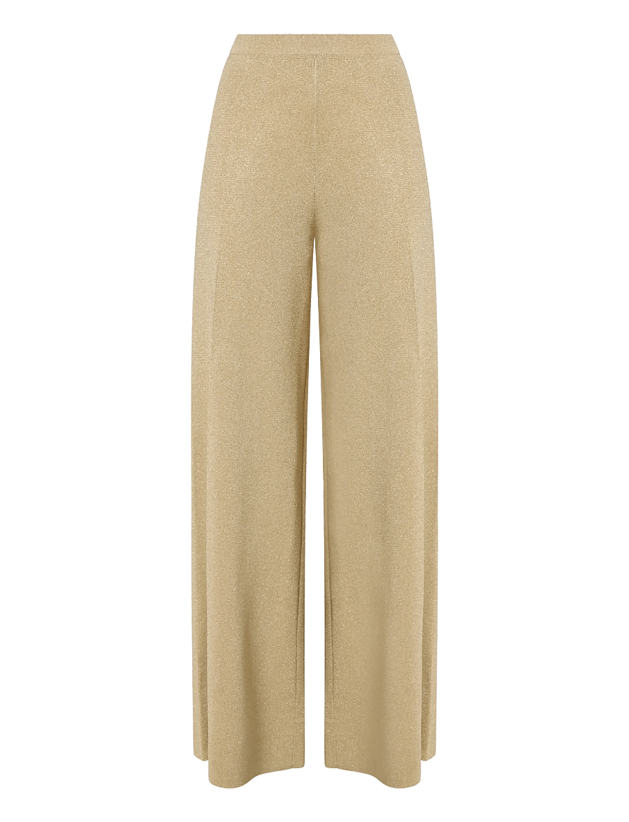 Malina - Ammie Metallic Milano Knitted Trousers - sirged püksid - pale gold - 1