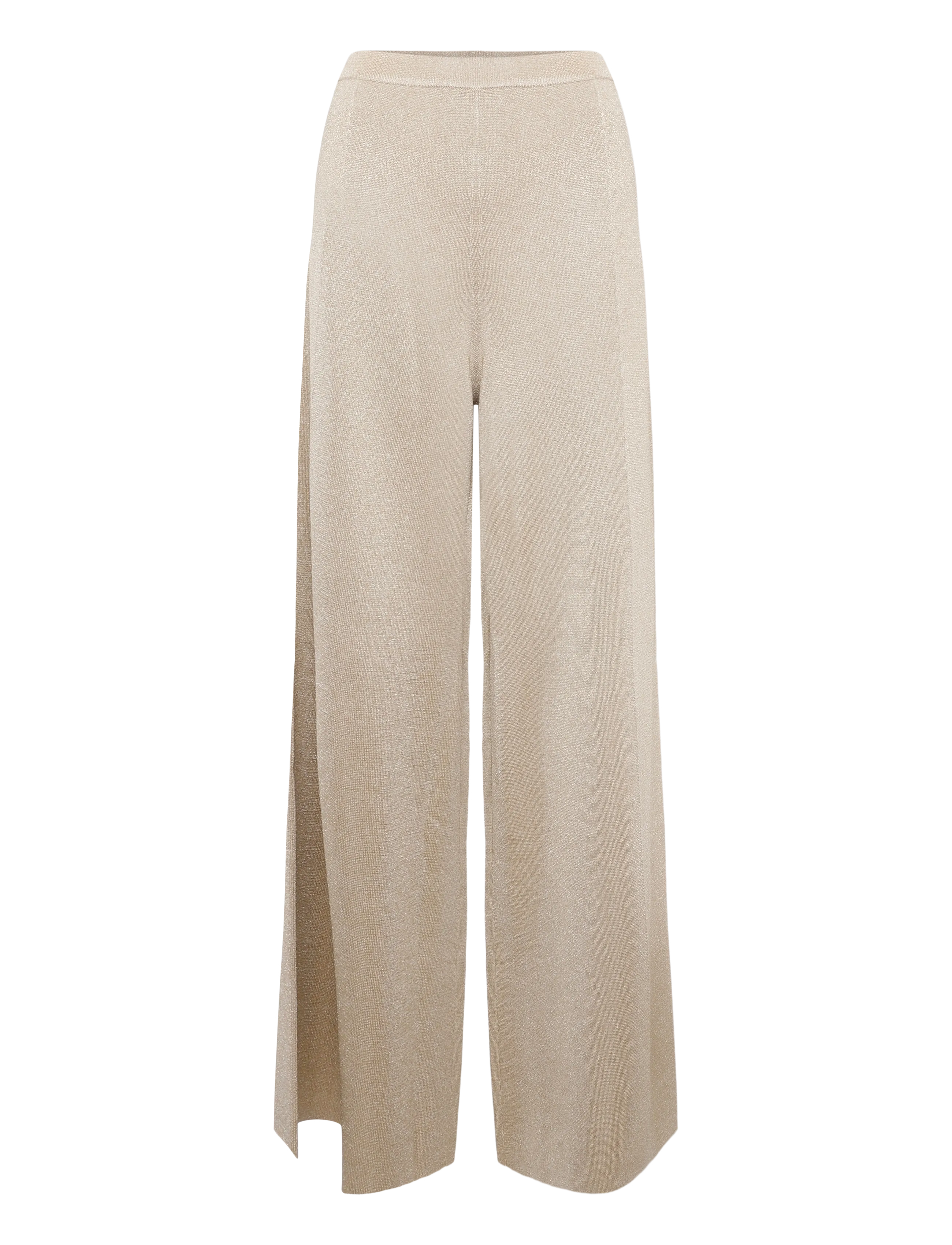 Malina - Ammie Metallic Milano Knitted Trousers - straight leg trousers - pale gold - 1
