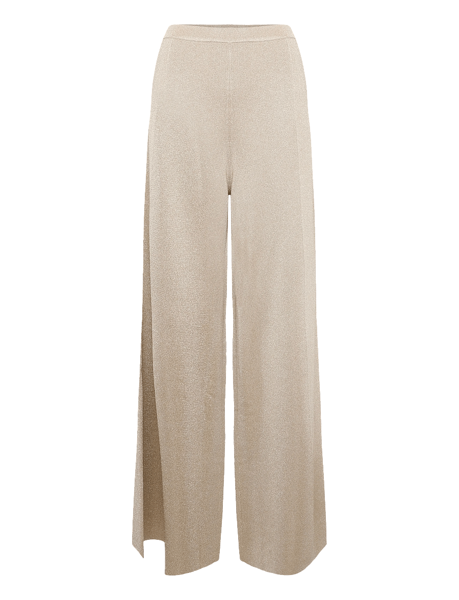 Malina - Ammie Metallic Milano Knitted Trousers - hose mit geradem bein - pale gold - 1