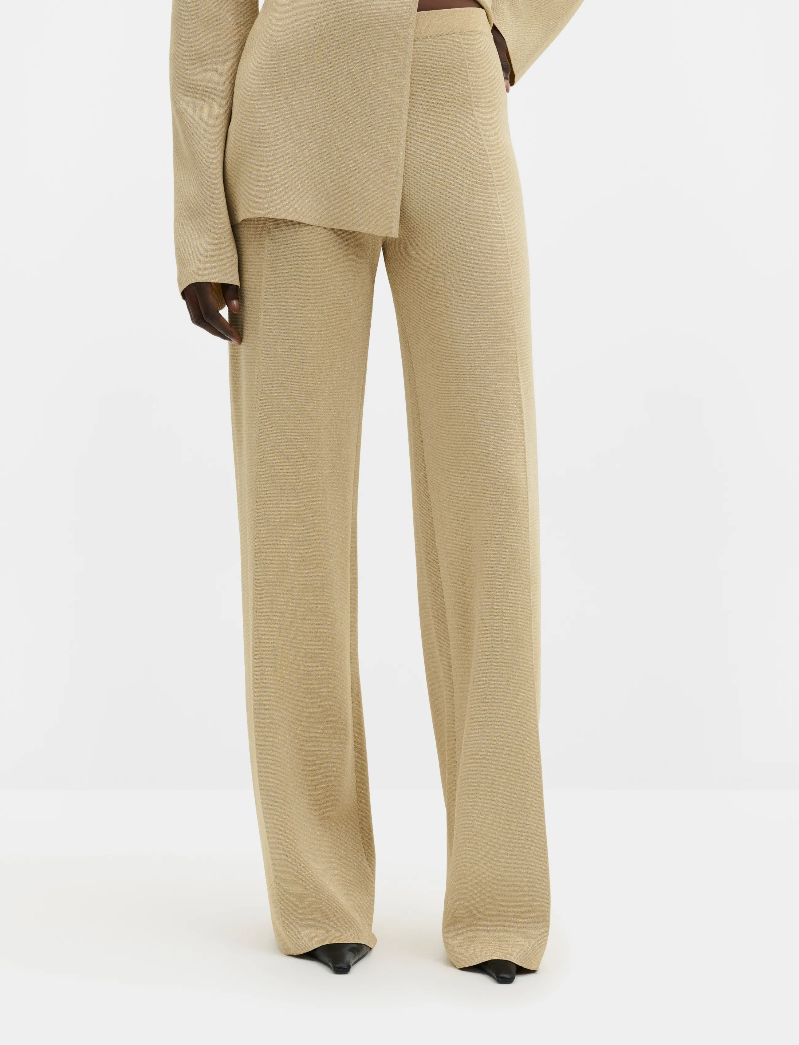 Malina Ammie Metallic Milano Knitted Trousers - Riided - PALE GOLD / gold