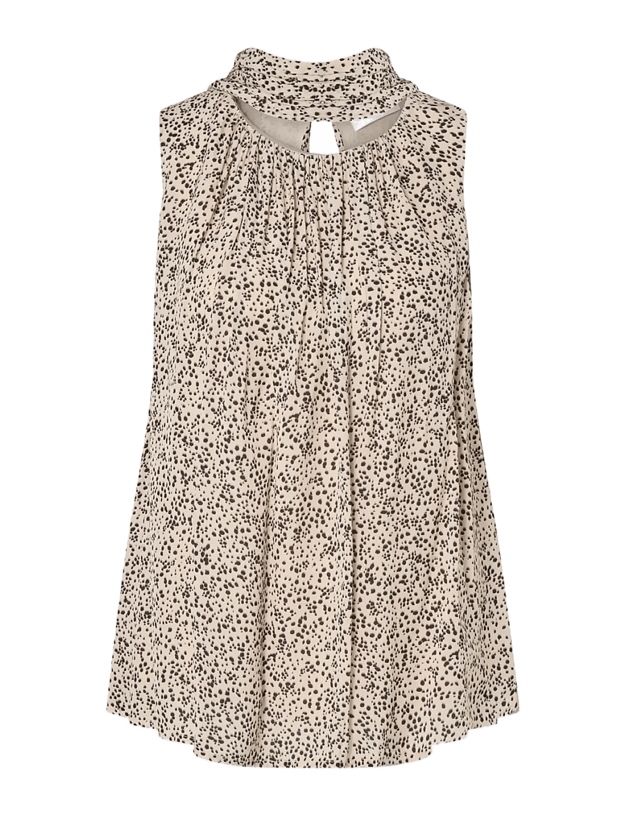 Malina - Olivia Sleeveless Scarf Detail Top - linnen - shaded dot - 1