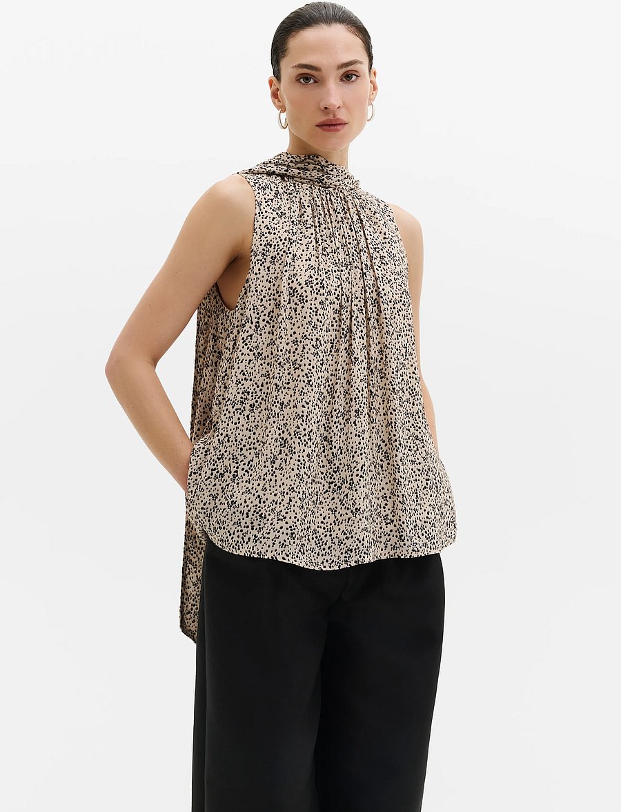 Malina - Olivia Sleeveless Scarf Detail Top - linnen - shaded dot - 0