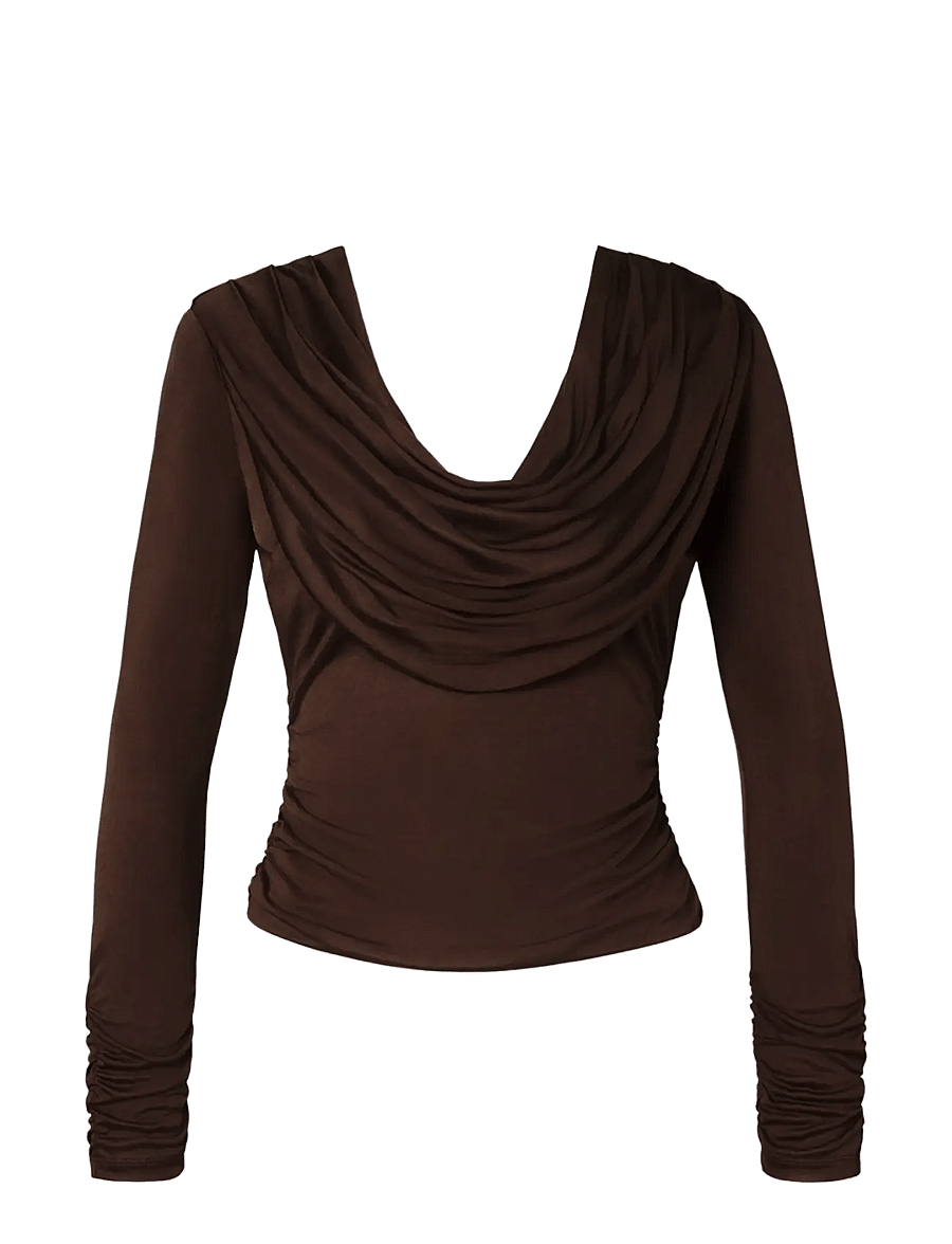 Malina - Signe Cowl Neck Jersey Top - pikkade varrukatega topid - dark brown - 1