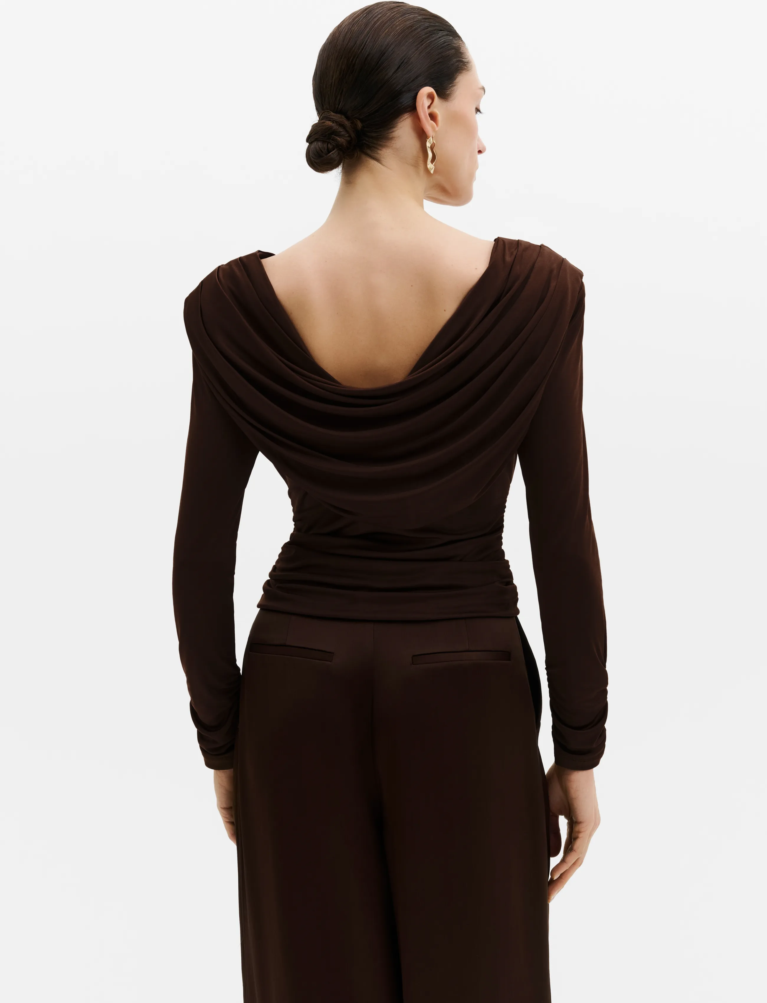 Malina - Signe Cowl Neck Jersey Top - pikkade varrukatega topid - dark brown - 2