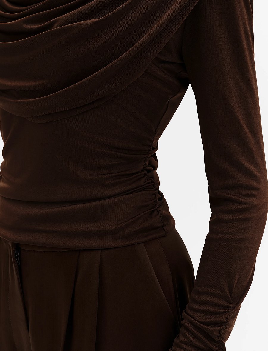 Malina - Signe Cowl Neck Jersey Top - pikkade varrukatega topid - dark brown - 3