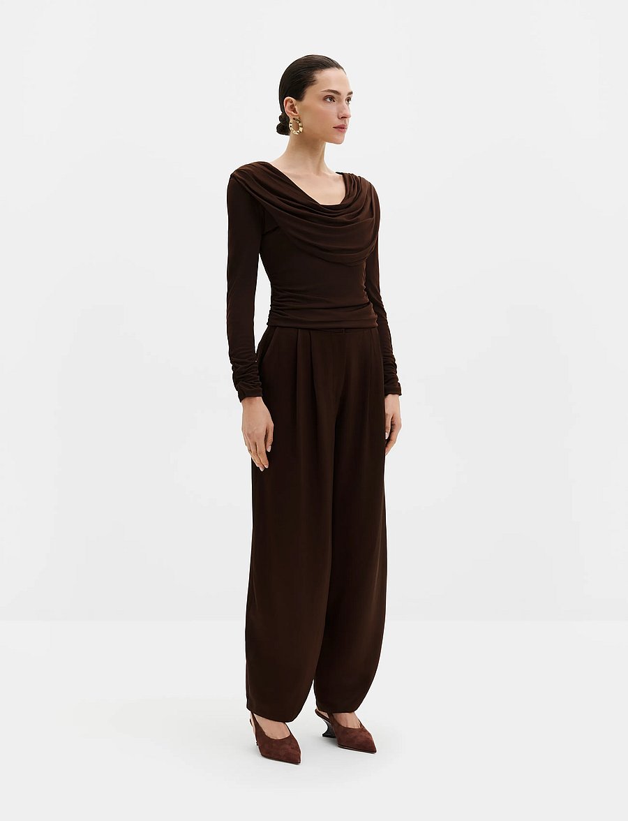 Malina - Signe Cowl Neck Jersey Top - pikkade varrukatega topid - dark brown - 4