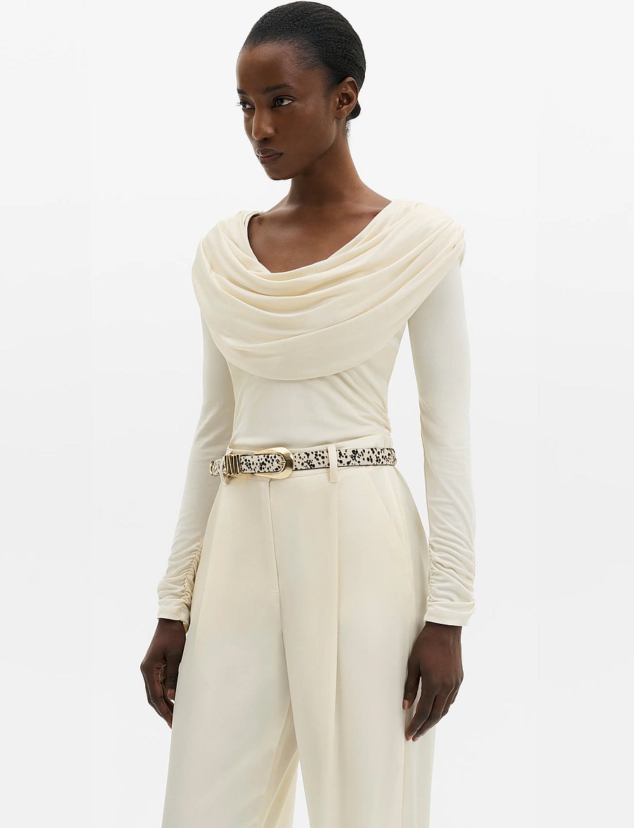 Malina - Signe Cowl Neck Jersey Top - långärmade toppar - pearl - 0