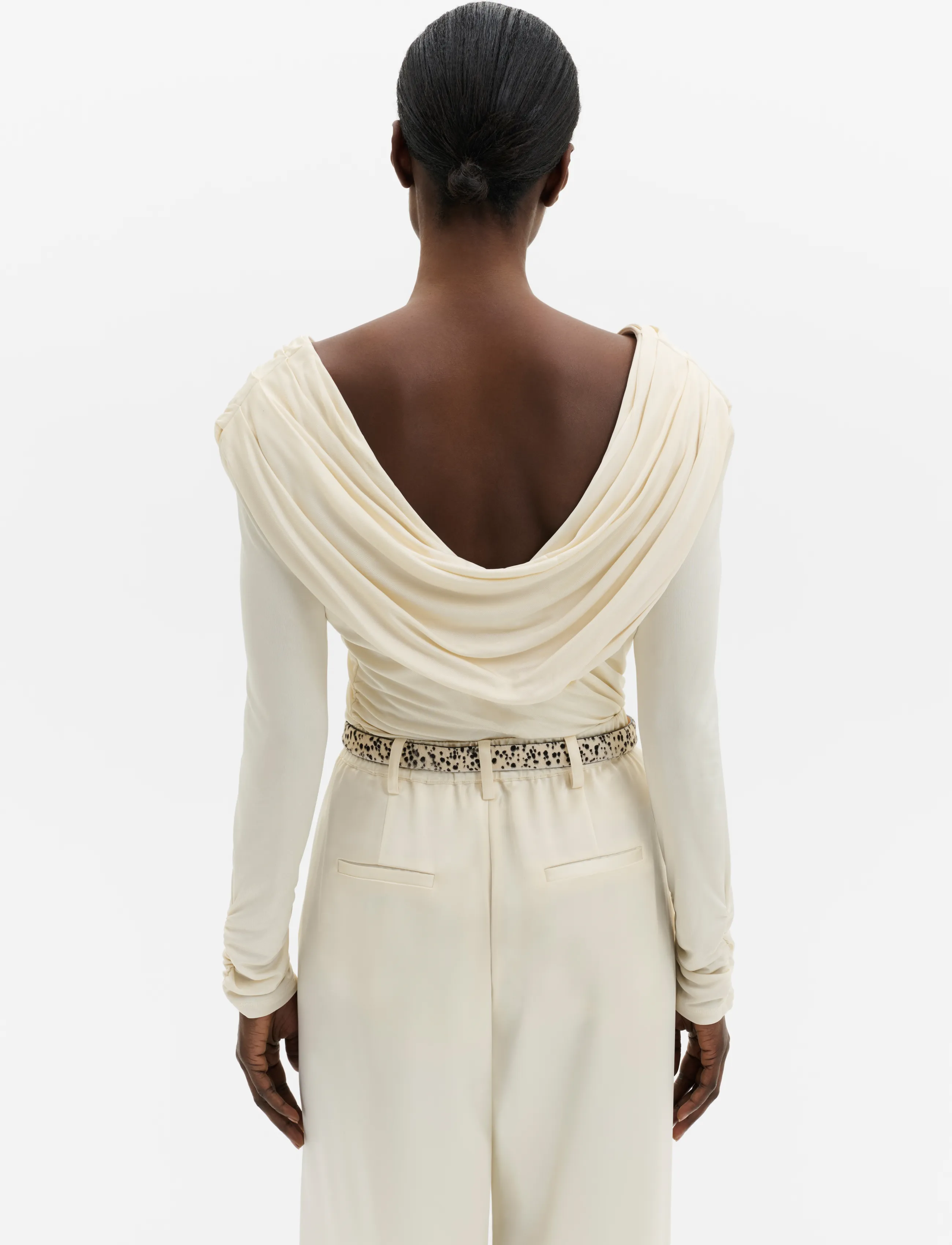 Malina - Signe Cowl Neck Jersey Top - long-sleeved tops - pearl - 2