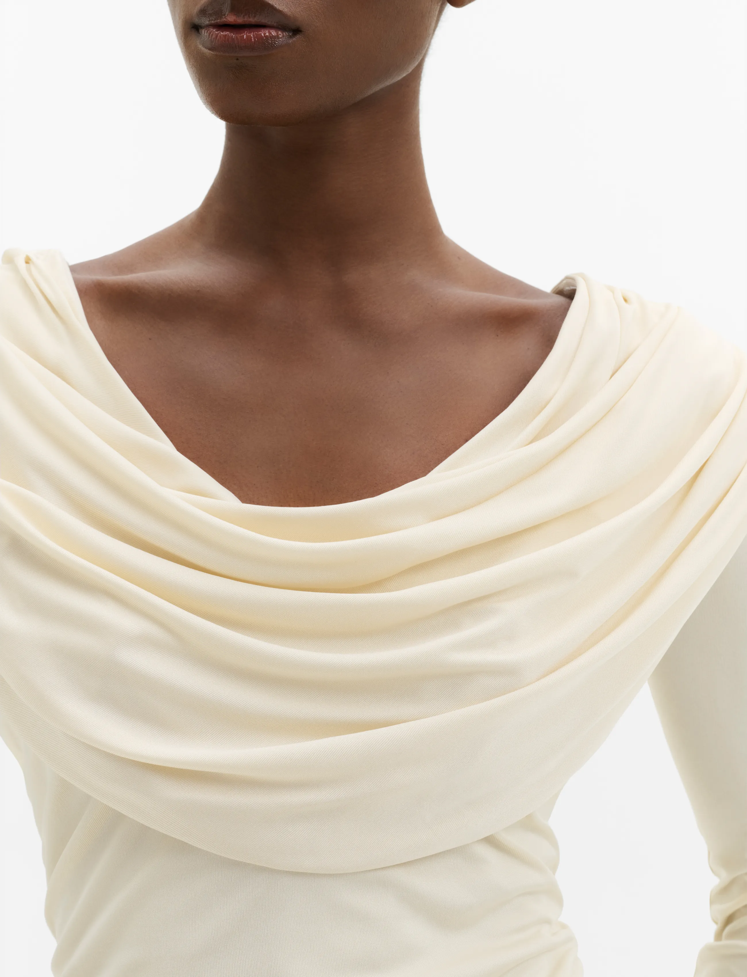 Malina - Signe Cowl Neck Jersey Top - long-sleeved tops - pearl - 3