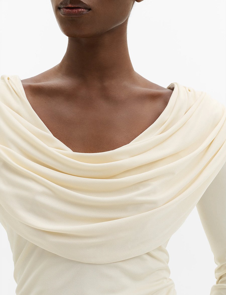 Malina - Signe Cowl Neck Jersey Top - långärmade toppar - pearl - 3