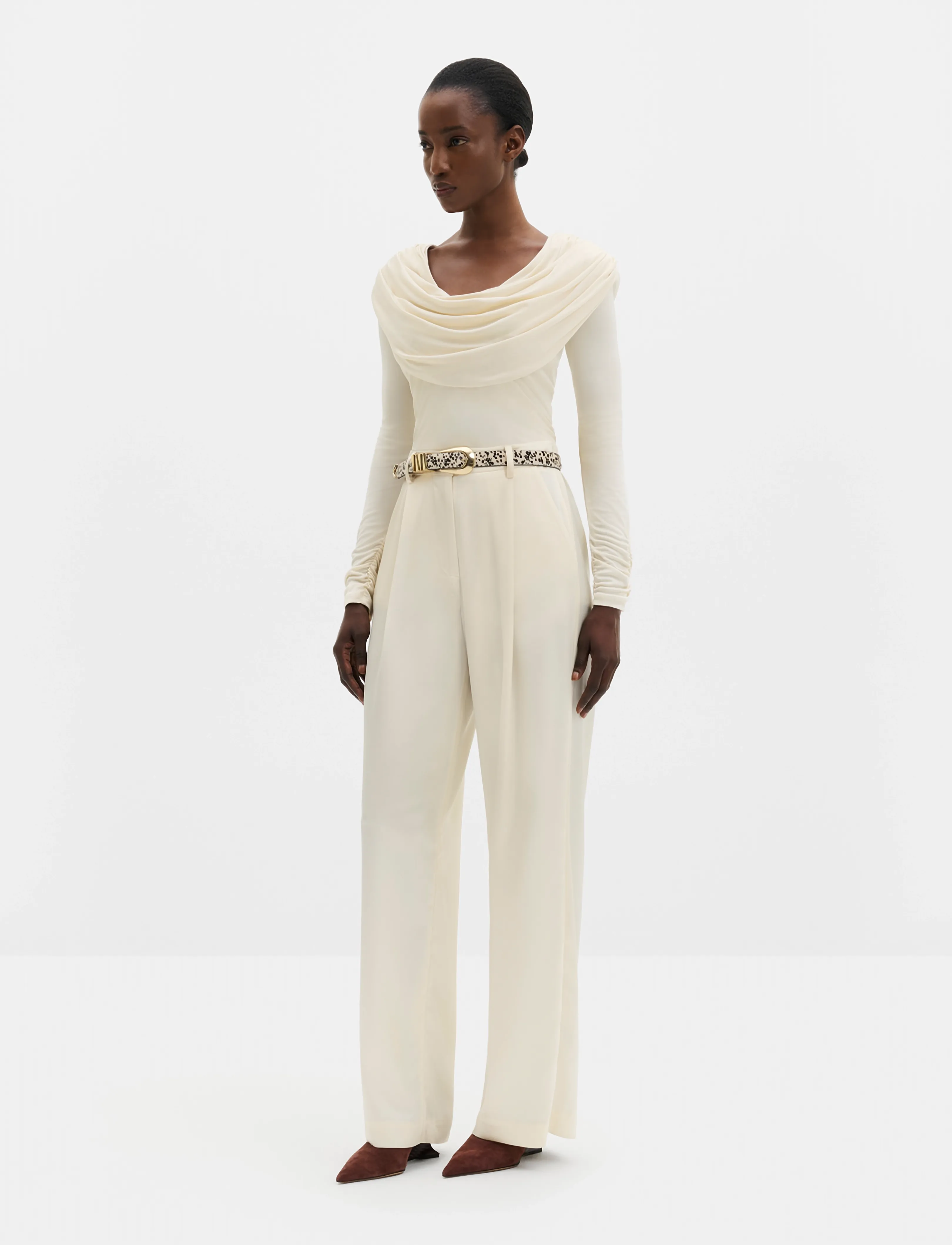 Malina - Signe Cowl Neck Jersey Top - long-sleeved tops - pearl - 4