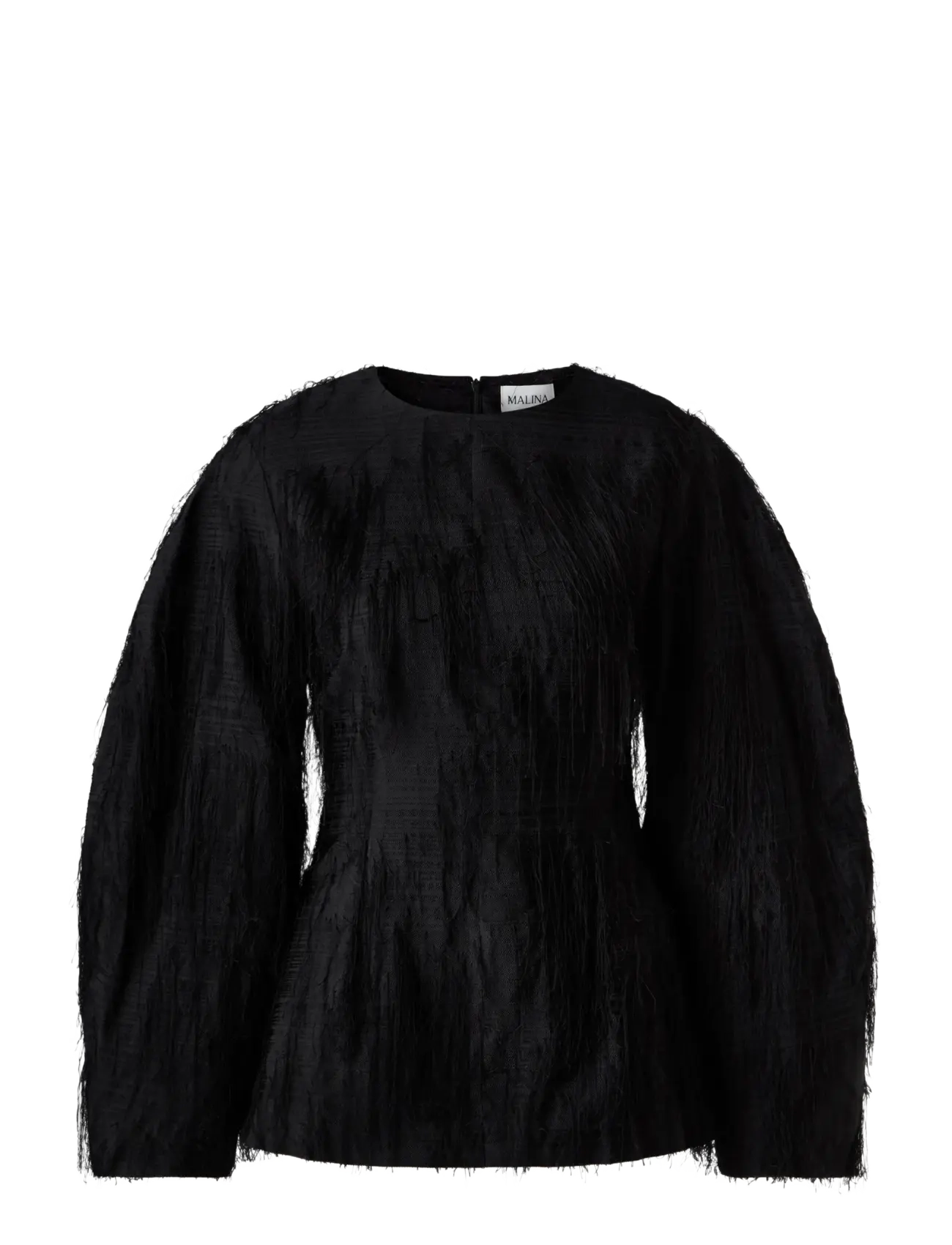 Malina - Tindra Textured Fringe Top - langærmede bluser - black - 1