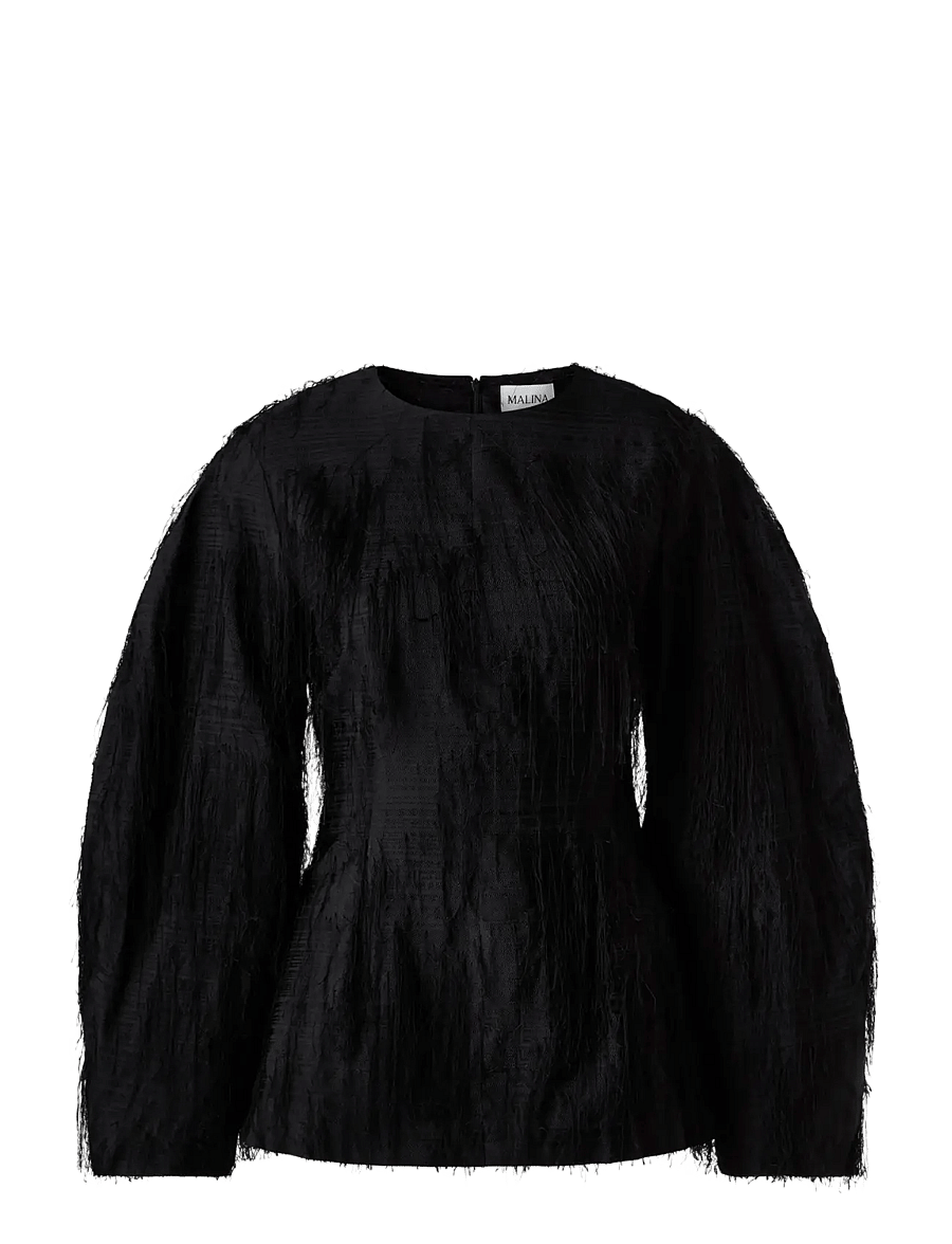 Malina - Tindra Textured Fringe Top - langærmede bluser - black - 1