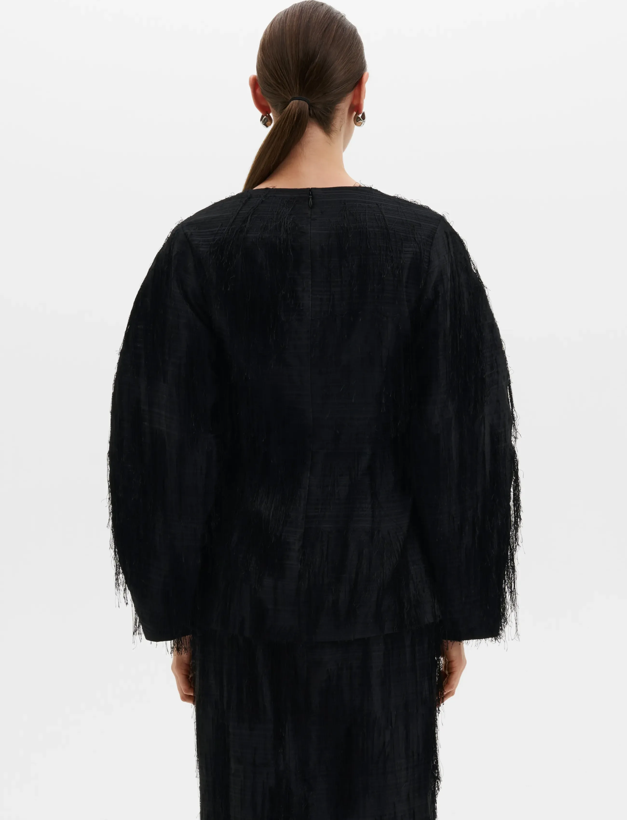 Malina - Tindra Textured Fringe Top - langærmede bluser - black - 2