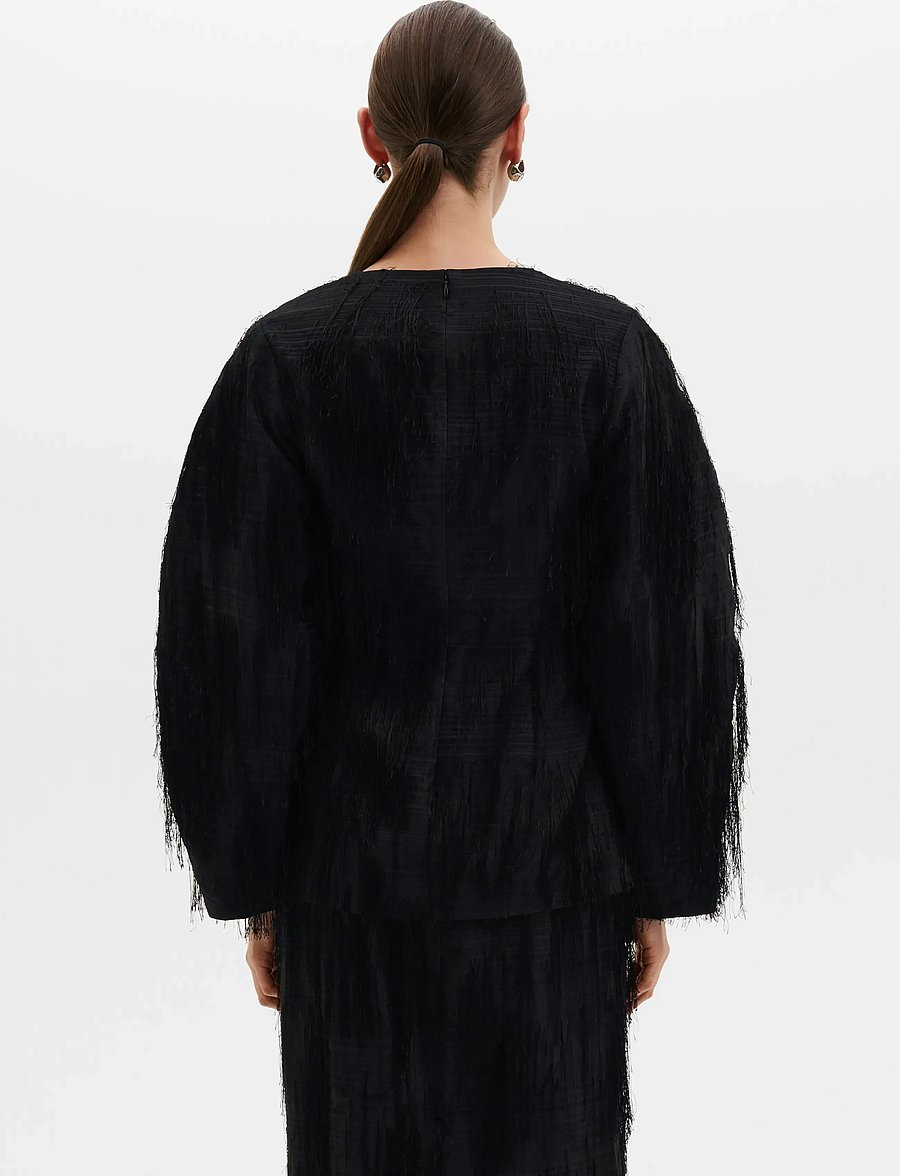 Malina - Tindra Textured Fringe Top - langærmede bluser - black - 2