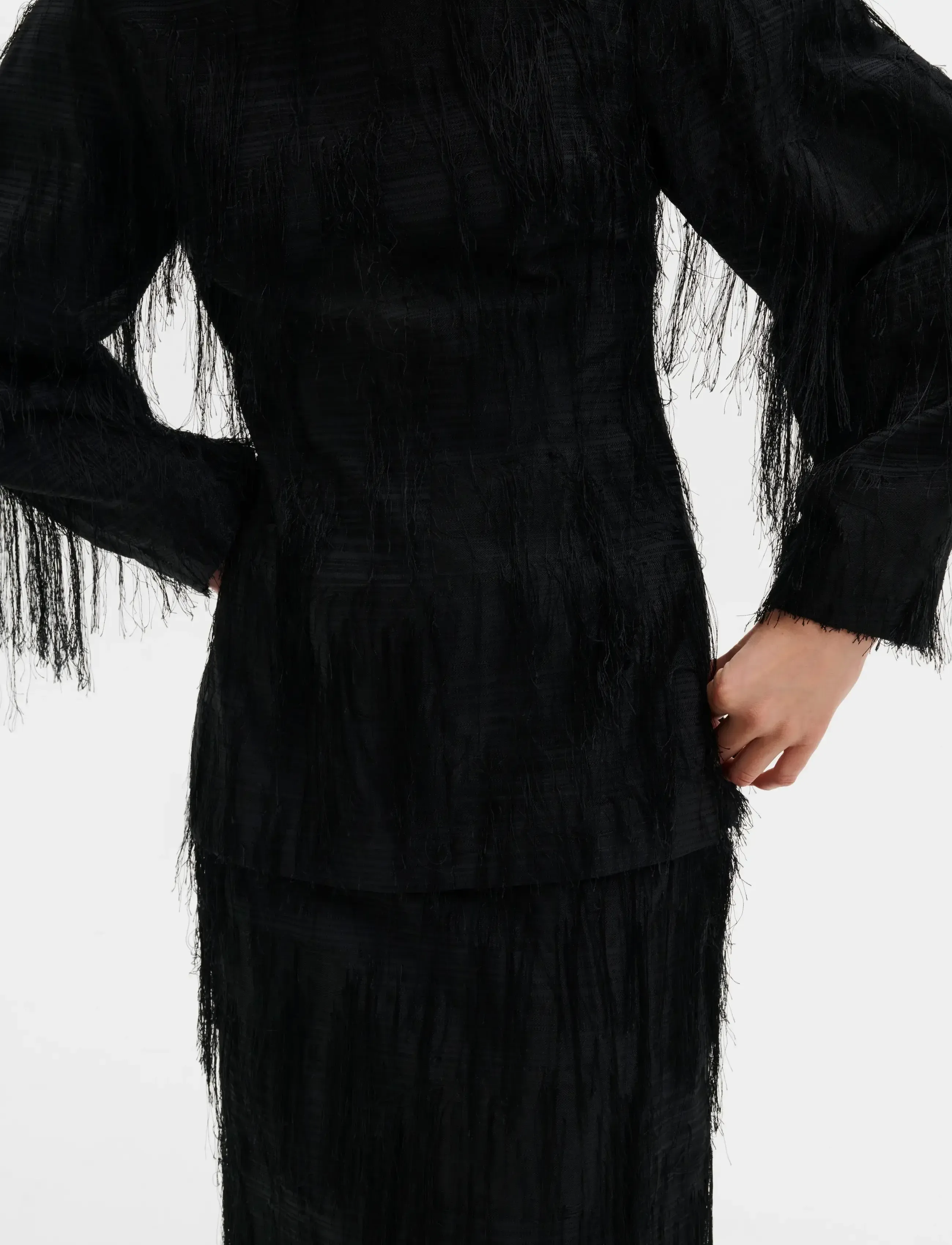 Malina - Tindra Textured Fringe Top - langærmede bluser - black - 3