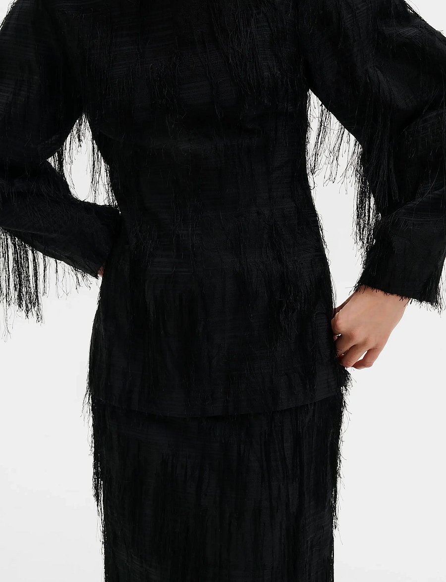 Malina - Tindra Textured Fringe Top - langærmede bluser - black - 3