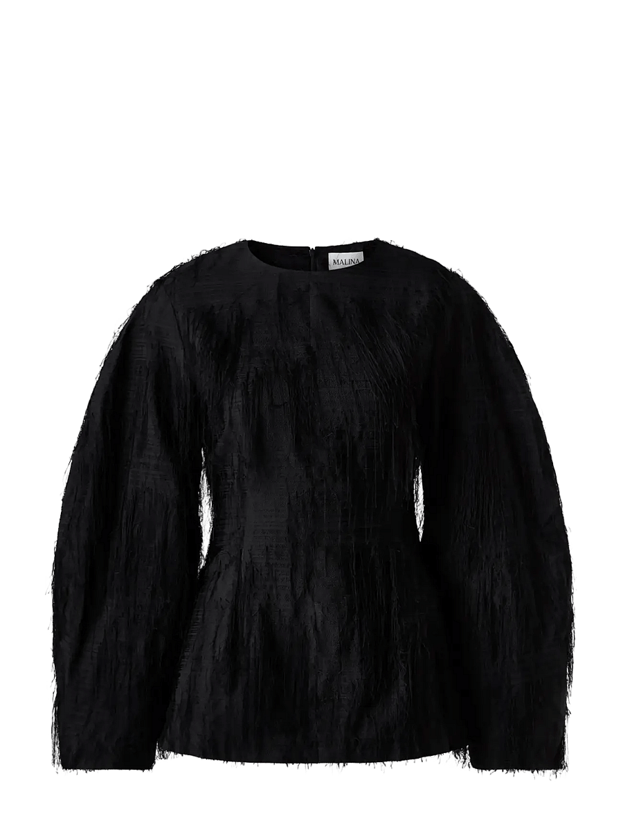 Malina - Tindra Textured Fringe Top - langærmede bluser - black - 1