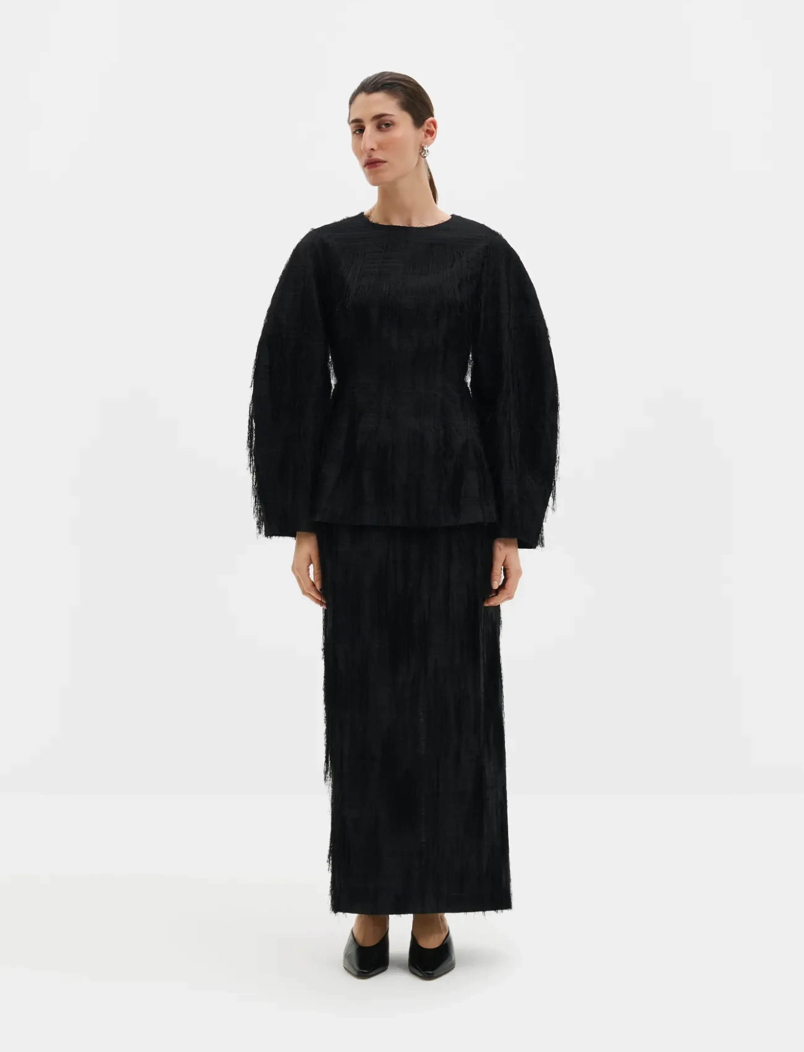 Malina Tindra Textured Fringe Top - Langærmede bluser - BLACK / black